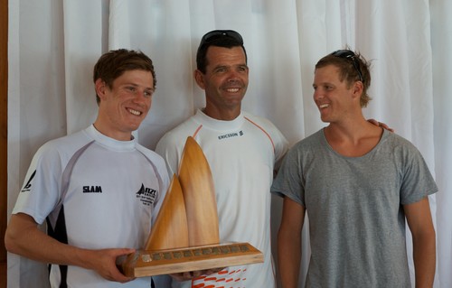 Torben Grael attended the prizegiving and presents the winning trophy to Paul Snow-Hansen and Dan Willcox. - NZ 470 Nationals © Christine Hansen